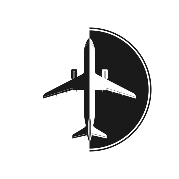 Silhuett Ett Flygplan Bakgrunden Halvcirkel Enkel Platt Design För Logotyp — Stock vektor