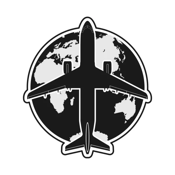Silhueta Avião Contra Fundo Globo Design Plano Simples Para Logotipo — Vetor de Stock