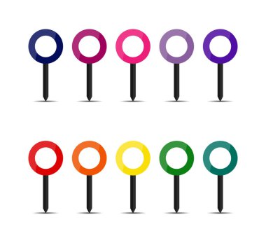 Vektör yuvarlak harita işaretçileri kümesi. Uygulamalar ve siteler için stok illüstrasyonu.