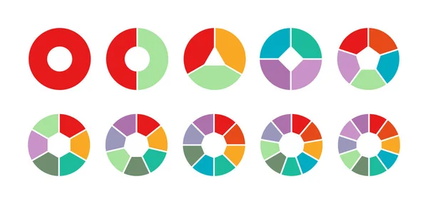 Conjunto Gráficos Pizza Coloridos Para Passos Seções Para Ilustrar Plano — Vetor de Stock