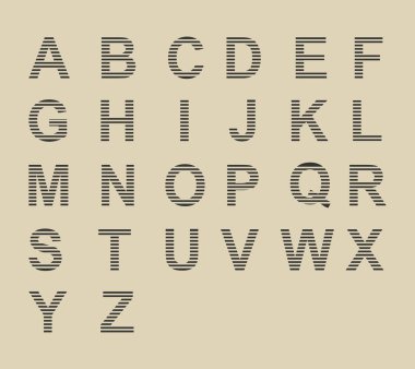 Latince harfler dizisi, basit tasarım, sözcüklerin, deyimlerin, afişlerin ve matbaaların tasarımı için stok illüstrasyonu