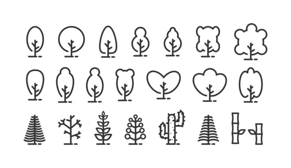 Conjunto Ícones Lineares Para Árvores Vegetação Polígono Vazio Isolado Num —  Vetores de Stock