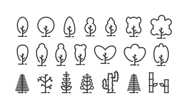 Ağaçlar Bitki Örtüsü Için Doğrusal Simgeler Beyaz Arkaplanda Izole Edilmiş — Stok Vektör