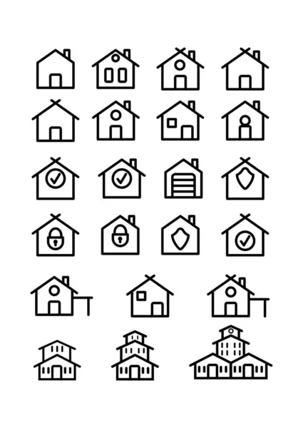 Reihe Linearer Haussymbole Ein Leeres Polygon Isoliert Auf Weißem Hintergrund — Stockvektor