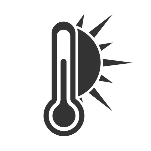 Icono Termómetro Con Sol Clima Cálido Ilustración Simple Vector Plano — Vector de stock