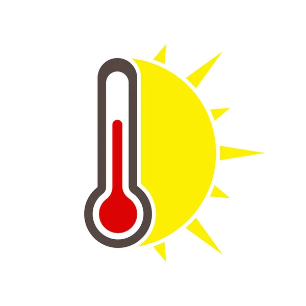 Icono Termómetro Con Sol Clima Cálido Ilustración Simple Vector Plano — Vector de stock