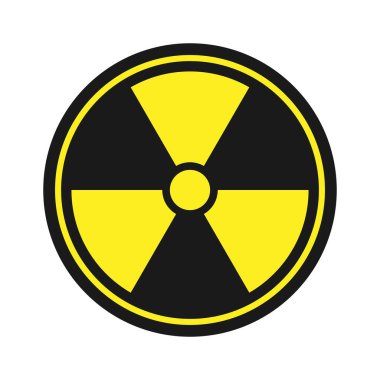 Radyoaktivite simgesi. Radyoaktif madde, tehlike ya da risk. Basit düz tasarım beyaz arkaplanda izole edildi. Stok illüstrasyonu