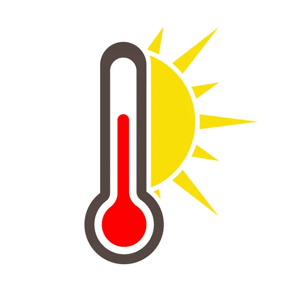 Icono Termómetro Con Sol Clima Cálido Ilustración Simple Vector Plano — Archivo Imágenes Vectoriales