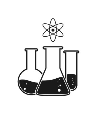Laboratuvar ikonu, solüsyonlu test tüpleri. Vektör hisse senedi çizimi. Basit tasarım beyaz arkaplanda izole edildi