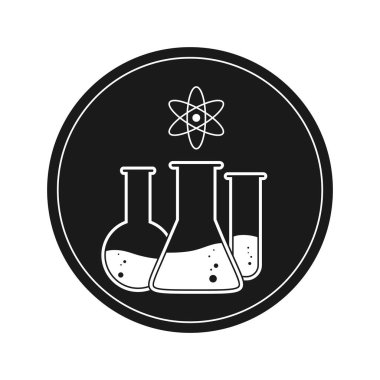 Laboratuvar ikonu, solüsyonlu test tüpleri. Vektör hisse senedi çizimi. Basit tasarım beyaz arkaplanda izole edildi