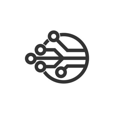 Elektronik bileşenin vektör logosu. Soyut dijital teknoloji. Beyaz bir arka planda izole edilmiş. Düz tasarım.