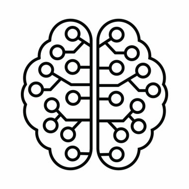 Beynin vektör çizimi. Yapay ya da elektronik zeka. Stok çizimi, beyaz arka planda izole edilmiş boş bir taslak. Basit dekor