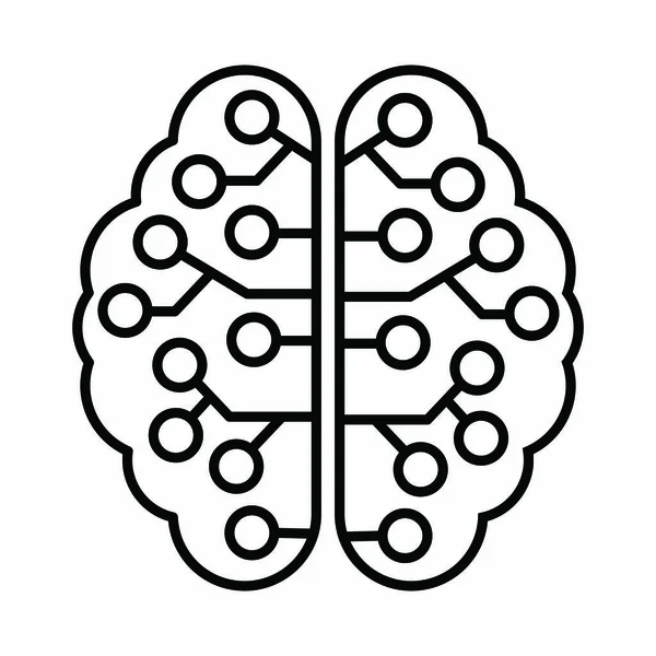 大脑的矢量图解 人工智能或电子情报 图片说明 一个在白色背景上孤立的空轮廓 简单设计 — 图库矢量图片