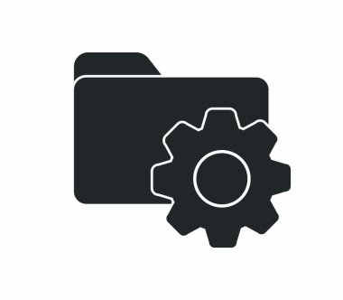 Dişli bir klasörün vektör simgesi. Parametre ayarlama sembolü. Stok çizimi beyaz bir arkaplanda izole edildi. Basit dekor