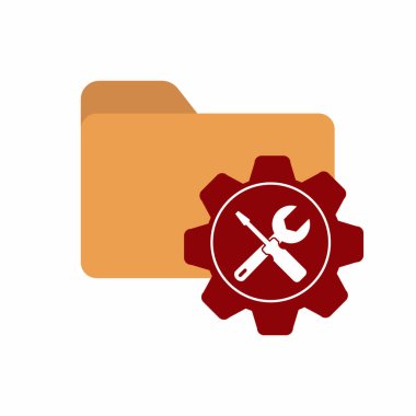 Dişli bir klasörün vektör renk simgesi. Parametre ayarlama sembolü. Stok çizimi beyaz bir arkaplanda izole edildi. Basit dekor