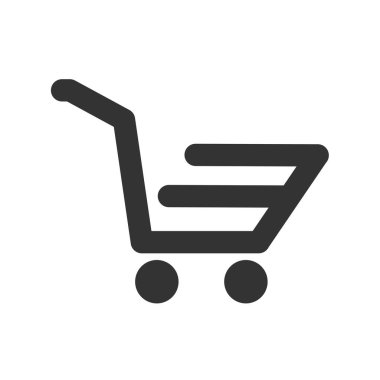 Süpermarketteki vektör alışveriş arabası ikonu. Sitenin şablonu ve uygulaması. Beyaz bir arka planda izole edilmiş. Basit tasarım