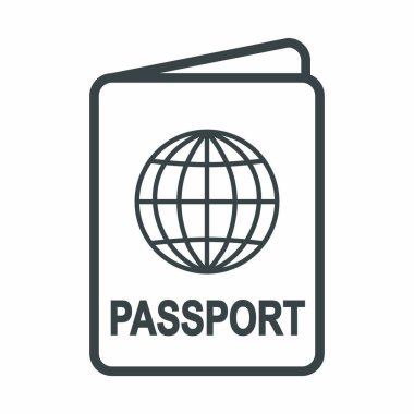 Pasaportun vektör simgesi. Düz dizayn, beyaz arkaplanda izole edilmiş boş dış hat