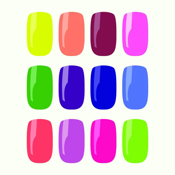 Vector Multi Colored Set False Nails Flat Design Isolated White — Stock Vector