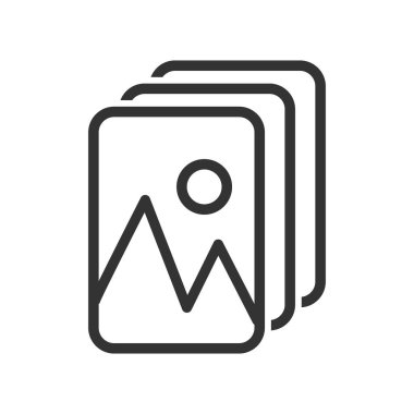 Fotoğraf ya da resimli basit bir galeri ya da albüm simgesi. Web siteleri ve uygulamalar için beyaz bir arkaplanda izole edilmiş basit hisse senedi tasarımı, boş ana hatlar