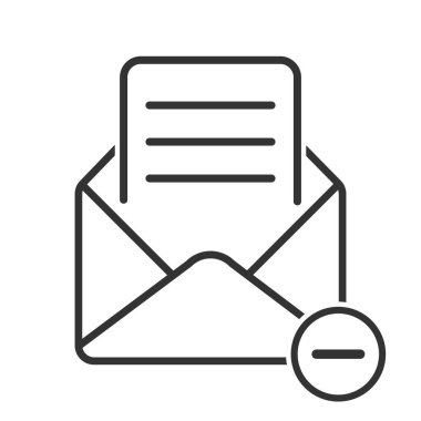 Basit vektör posta simgesi, e- postayı sil. Hisse tasarımı beyaz bir arkaplanda izole edilmiş, boş bir ana hatla