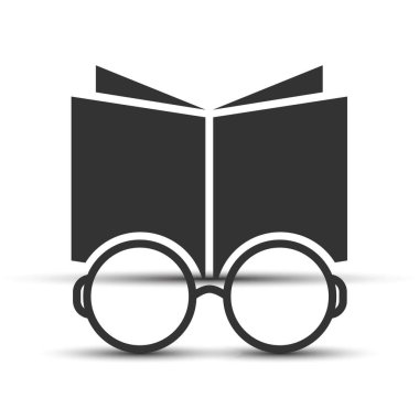 Kitaplar ve gözlükler için vektör simgesi. Stok çizimi beyaz bir arkaplanda izole edildi. Basit tasarım