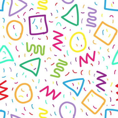 Geometrik şekilli vektör renkli kusursuz desen. Arkaplan, tekstil ve ambalaj için stok illüstrasyonu.