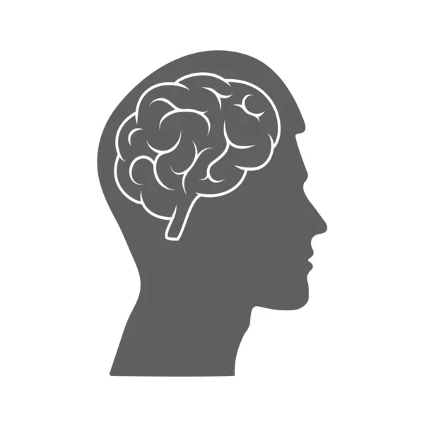 有大脑的男性头部的矢量图标 轮廓在白色的背景上是孤立的 简单设计 — 图库矢量图片