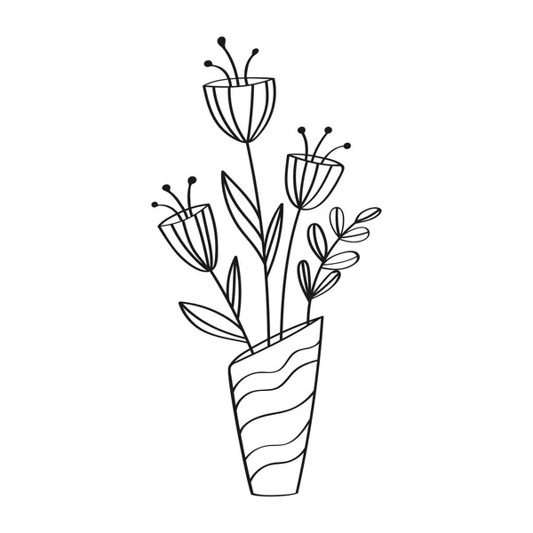 Vase Mit Einem Blumenstrauß Leere Konturensilhouette Einfaches Lagerdesign Für Scrapbooking — Stockvektor