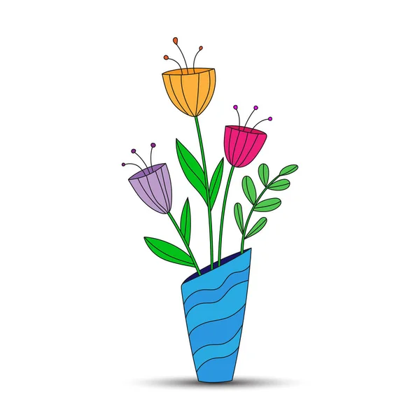 Vaso Com Buquê Flores Ilustração Vetorial Cor Para Design Tema — Vetor de Stock