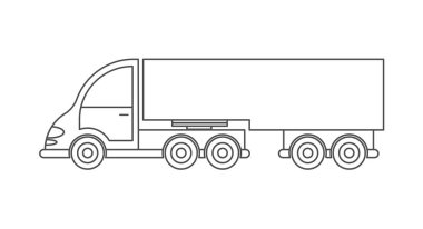 Treyleri olan bir traktörün vektör simgesi. Basit tasarım, beyaz arkaplanda izole edilmiş boş bir tasarım. Boyama kitapları, web siteleri ve uygulamalar için tasarım