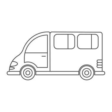 Bir arabanın veya ticari minibüsün vektör simgesi. Basit tasarım, beyaz arkaplanda izole edilmiş boş bir tasarım. Boyama kitapları, web siteleri ve uygulama için tasarım