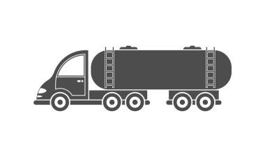 Tankı olan bir traktörün vektör simgesi. Basit tasarım, doldurulmuş siluet beyaz arka planda izole edilmiş. Web siteleri ve uygulamalar için tasarım