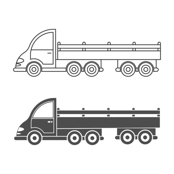 Set Vector Icon Tractor Trailer Simple Design Filled Empty Silhouette — Stock Vector