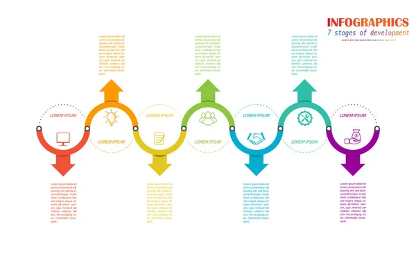 Infografiken Aktienvektorvorlage Mit Sieben Stufen Für Webseiten Design Diagramme Grafiken — Stockvektor