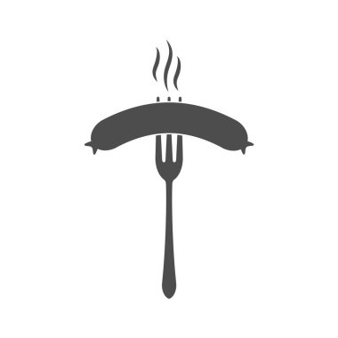 Çatallı sıcak sosis. Basit vektör silueti. Stok illüstrasyonu beyaz bir arkaplanda izole edildi