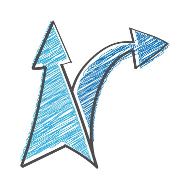 Çift renkli gölgeli ok. Tasarım ve tema tasarımı için beyaz bir arkaplan üzerinde izole edilmiş Doodle biçimi ile vektör çizimi