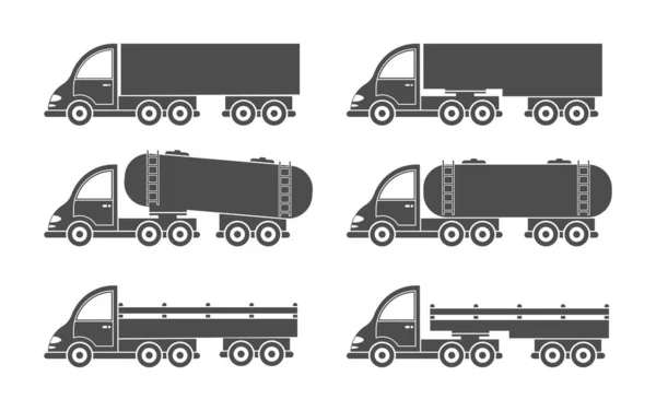 Set Van Vectortruck Icoon Eenvoudig Ontwerp Gevuld Silhouet Geïsoleerd Witte — Stockvector