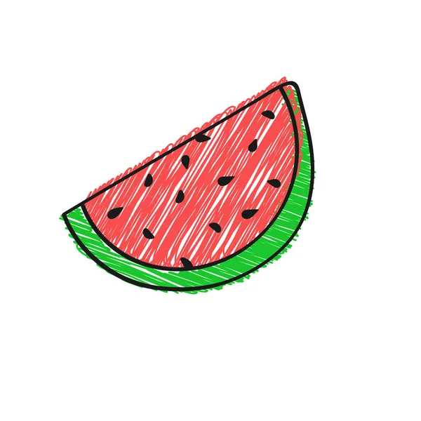 Scheibe Wassermelone Mit Farbschattierung Vektorzeichnung Doodle Stil Isoliert Auf Weißem — Stockvektor