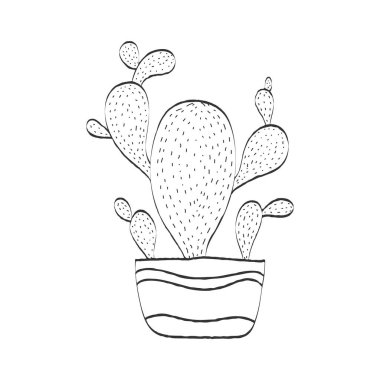 Çiçek saksısında kaktüs, koleksiyon defterinin boş taslağı, boyama kitapları. Tema tasarımı için vektör illüstrasyonu. Beyaz bir arka planda izole edilmiş. Basit tasarım.