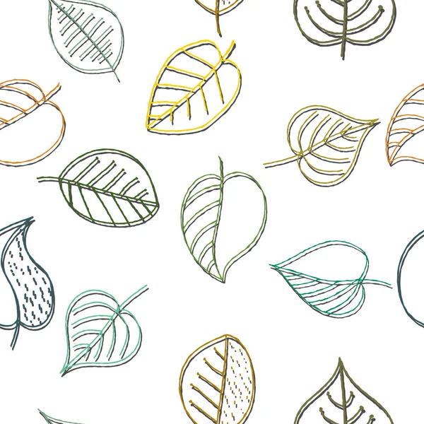 Modèle Sans Couture Vectoriel Feuilles Plantes Dessinées Main Pour Des — Image vectorielle