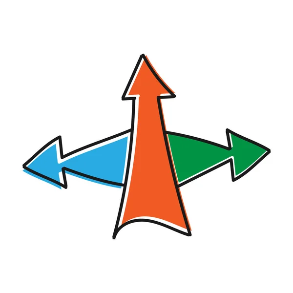 Flecha Color Triple Dibujo Vectorial Estilo Doodle Aislado Sobre Fondo — Vector de stock