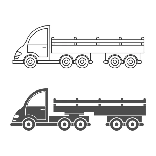 Ensemble Tracteur Vectoriel Icône Avec Remorque Design Simple Silhouette Remplie — Image vectorielle