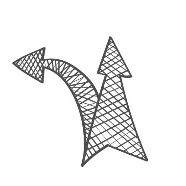 Çift gölgeli ok. Tasarım ve tema tasarımı için beyaz bir arkaplan üzerinde izole edilmiş Doodle biçimi ile vektör çizimi.