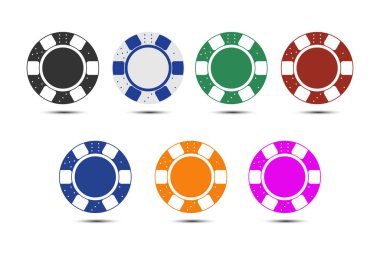 Renkli poker fişleri. Vektör çizimi. Kumar teması. Beyaz bir arka planda izole edilmiş. Basit tasarım