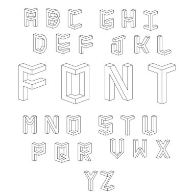 Vektör izometrik cubical alfabesi