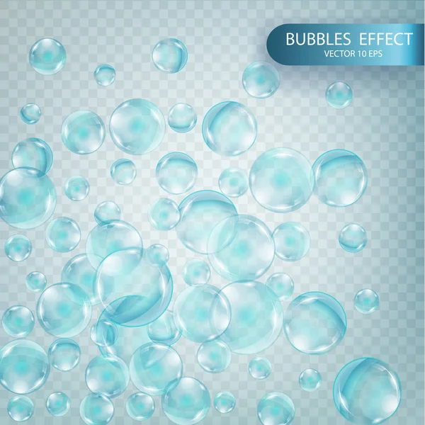 Vatten bubblor isolerad på en transparent rutig bakgrund. — Stock vektor