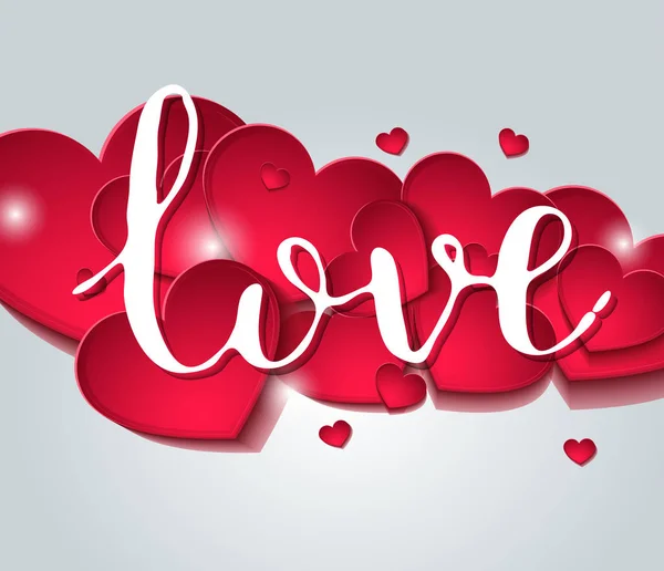 Kırmızı kalplerin bir arka plan üzerinde el yazısı yazıt aşk iyi Ziyafet. — Stok Vektör