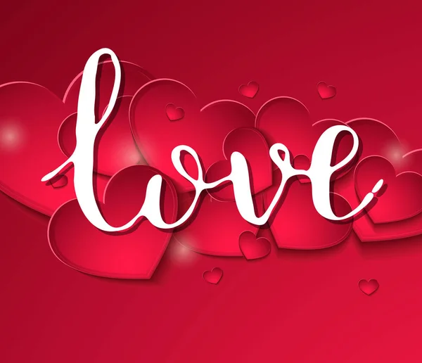 Kırmızı kalplerin bir arka plan üzerinde el yazısı yazıt aşk iyi Ziyafet — Stok Vektör