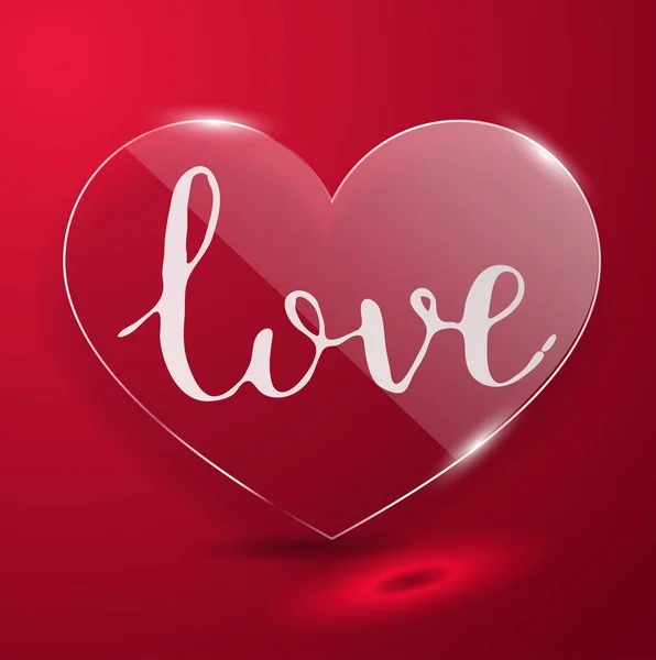 Bir bardak kırmızı kalplerin arka plan üzerinde el yazısı yazıt aşk — Stok Vektör