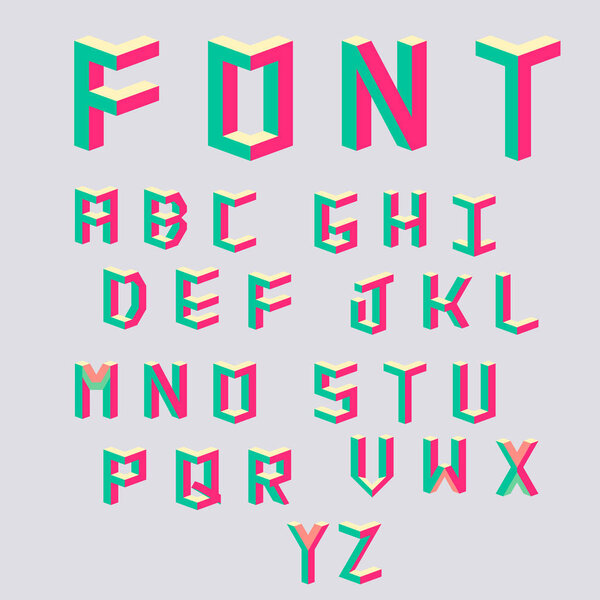 Vector isometric cubical Alphabet